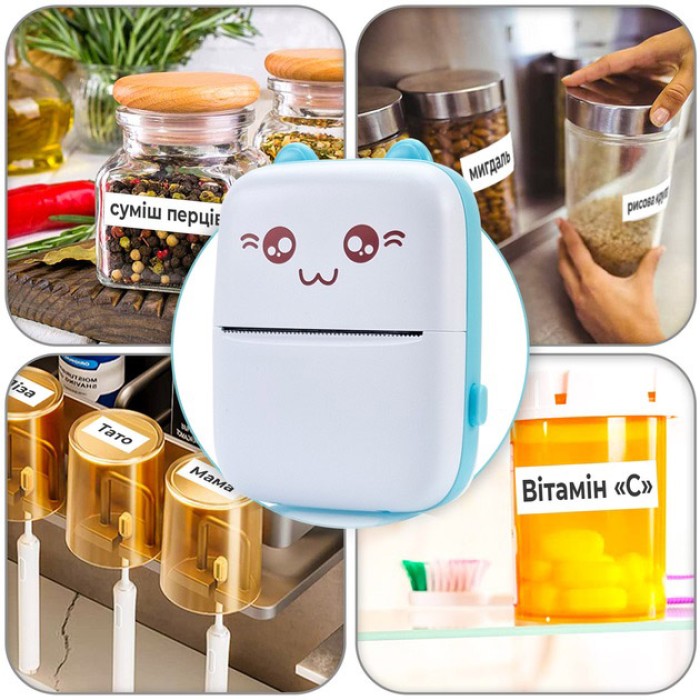 Портативний мініпринтер Mini printer з Bluetooth для термодруку без чорнила зі смартфона. Колір: блакитний ZU-92