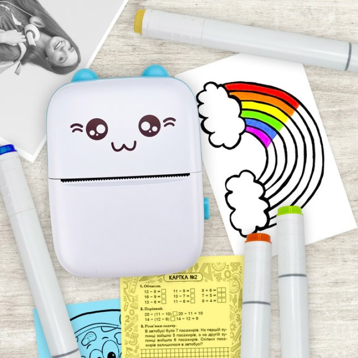 Портативний мініпринтер Mini printer з Bluetooth для термодруку без чорнила зі смартфона. Колір: блакитний ZU-92