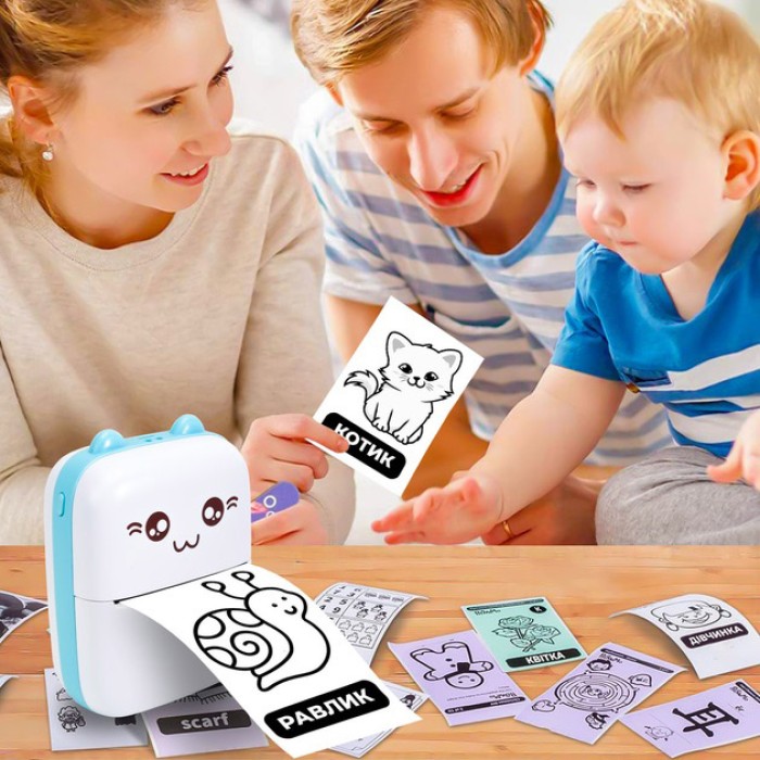 Портативний мініпринтер Mini printer з Bluetooth для термодруку без чорнила зі смартфона. US-298 Колір: блакитний