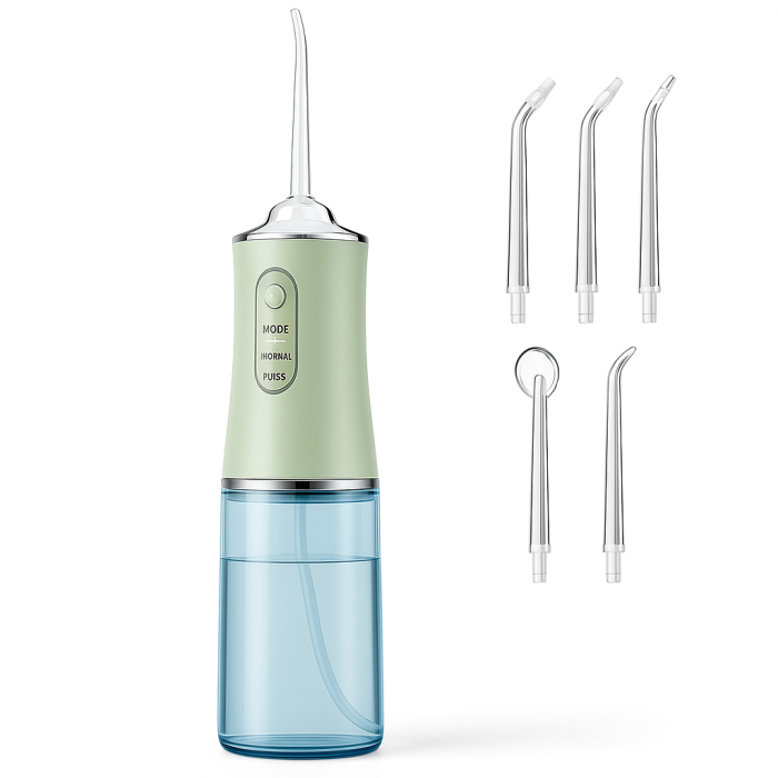 Іригатор для чищення зубів та порожнини рота Oral Irrigator з акумулятором та змінними насадками Green