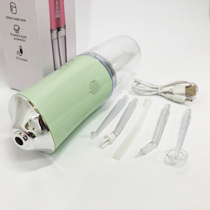 Іригатор для чищення зубів та порожнини рота Oral Irrigator з акумулятором та змінними насадками. Колір: зелений VI-49