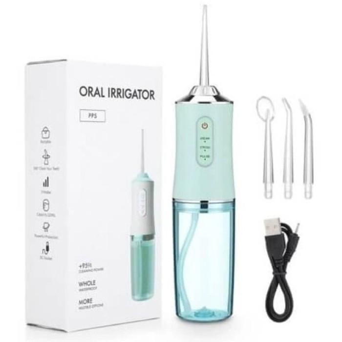 Іригатор для чищення зубів та порожнини рота Oral Irrigator з акумулятором та змінними насадками. Колір: зелений VX-15