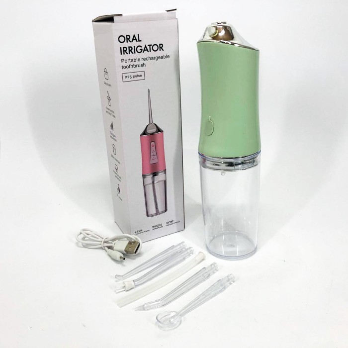 Іригатор для чищення зубів та порожнини рота Oral Irrigator з акумулятором та змінними насадками. Колір: зелений VX-15