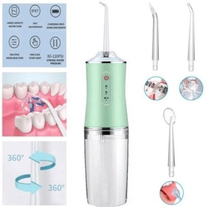 Іригатор для чищення зубів та порожнини рота Oral Irrigator з акумулятором та змінними насадками Green