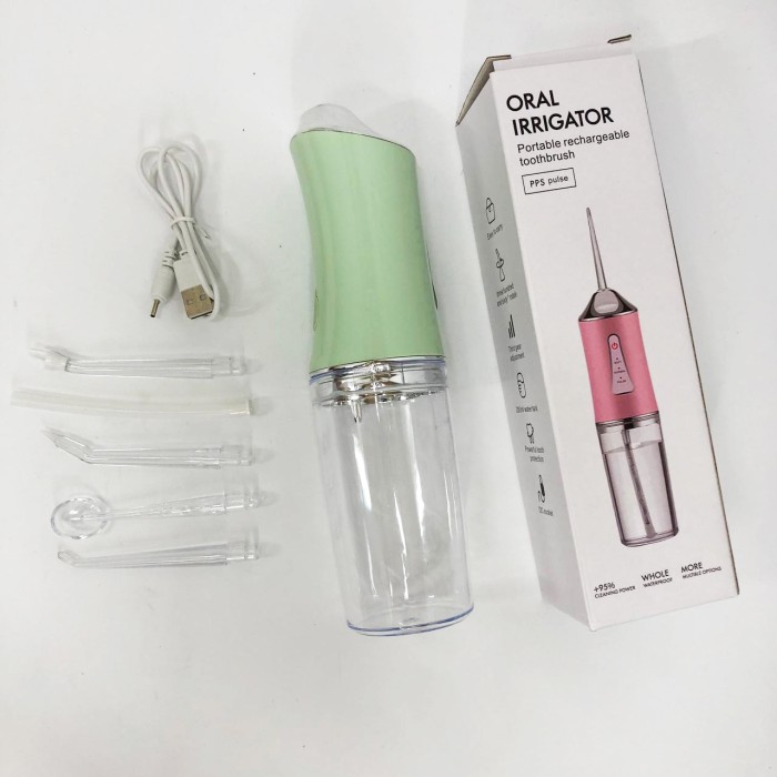 Іригатор для чищення зубів та порожнини рота Oral Irrigator з акумулятором та змінними насадками Green