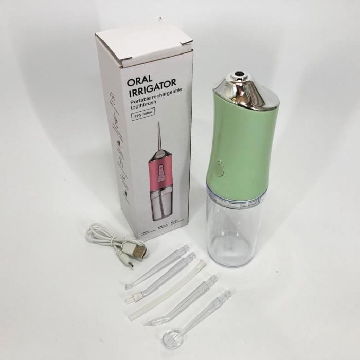 Іригатор для чищення зубів та порожнини рота Oral Irrigator з акумулятором та змінними насадками. PB-547 Колір: зелений