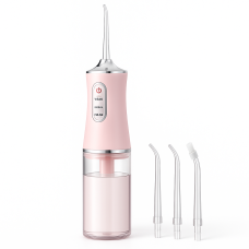 Іригатор для чищення зубів та порожнини рота Oral Irrigator з акумулятором та змінними насадками. Колір: рожевий NO-90