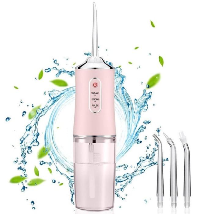 Іригатор для чищення зубів та порожнини рота Oral Irrigator з акумулятором та змінними насадками. OS-286 Колір: рожевий