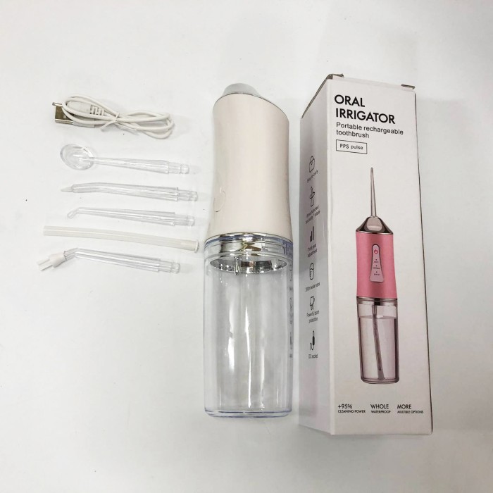 Іригатор для чищення зубів та порожнини рота Oral Irrigator з акумулятором та змінними насадками. Колір: білий CH-57