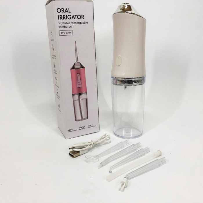 Іригатор для чищення зубів та порожнини рота Oral Irrigator з акумулятором та змінними насадками. Колір: білий IE-28
