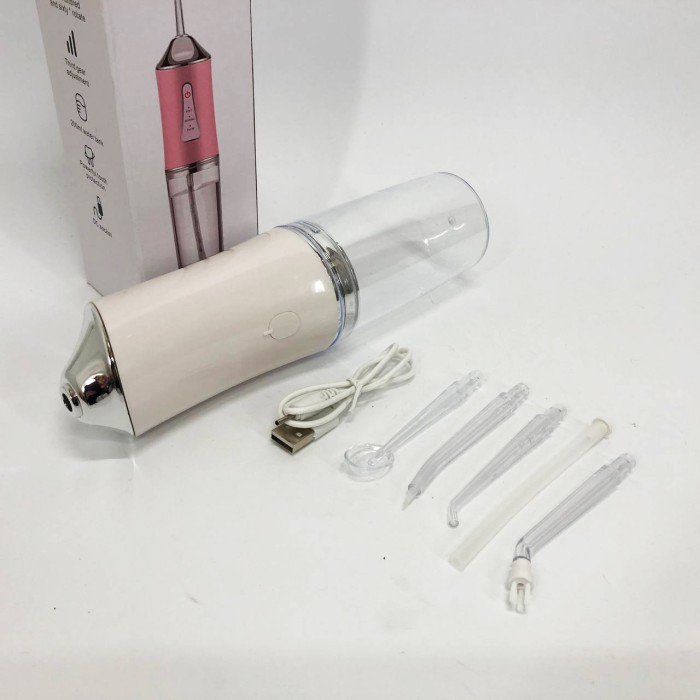 Іригатор для чищення зубів та порожнини рота Oral Irrigator з акумулятором та змінними насадками. Колір: білий IE-28