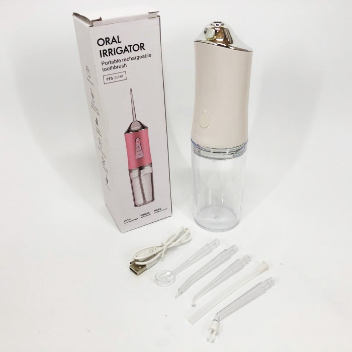 Іригатор для чищення зубів та порожнини рота Oral Irrigator з акумулятором та змінними насадками. Колір: білий SQ-66