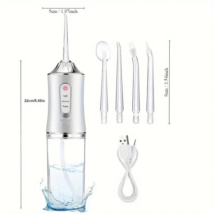 Іригатор для чищення зубів та порожнини рота Oral Irrigator з акумулятором та змінними насадками. Колір: білий SQ-66