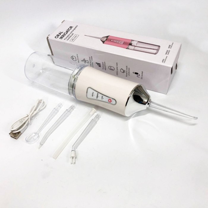 Іригатор для чищення зубів та порожнини рота Oral Irrigator з акумулятором та змінними насадками. Колір: білий XJ-99