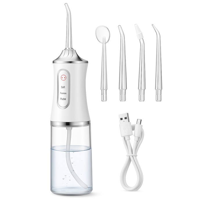 Іригатор для чищення зубів та порожнини рота Oral Irrigator з акумулятором та змінними насадками White