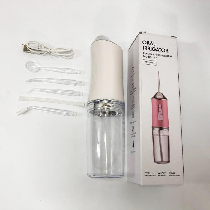 Іригатор для чищення зубів та порожнини рота Oral Irrigator з акумулятором та змінними насадками. AS-727 Колір: білий