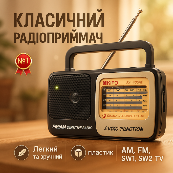 Радіоприймач KIPO KB-408 AC потужний радіо FM c usb живлення від батареї R20 або від мережі