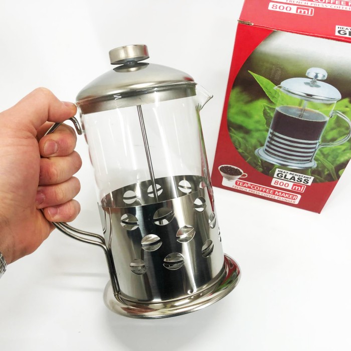 Френч-прес для кафе Unique UN-1153 0.8 л, Оригінальний заварник для чаю, Заварний скляний чайник IU-95