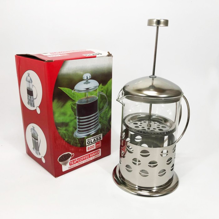 Френч-прес для кафе Unique UN-1153 0.8 л, Оригінальний заварник для чаю, Заварний скляний чайник IU-95