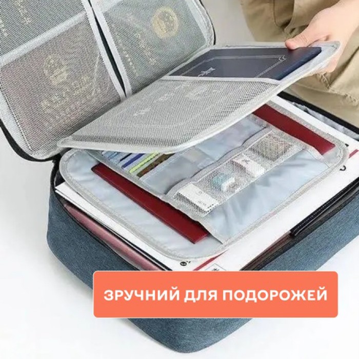 Дорожній кейс сумка органайзер для зберігання документів та гаджетів з кодовим замком. Колір: синій HB-85