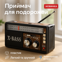 Радіоприймач портативне радіо Golon RX-381 акумуляторний ретро стовпчик usb sd mp3 fm. Колір: коричневий