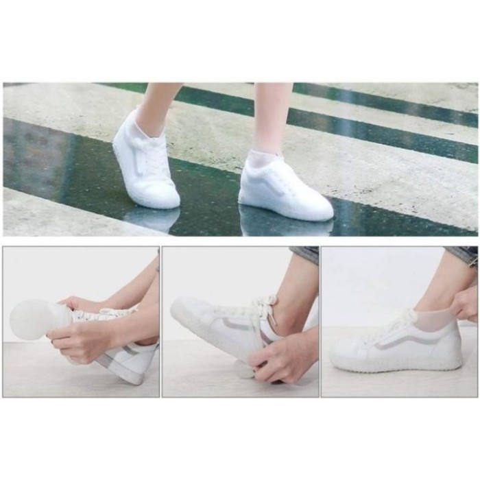 Багаторазові бахіли-чохли L (41-45 розмір) для взуття силіконові від води та бруду. Колір: білий AB-98