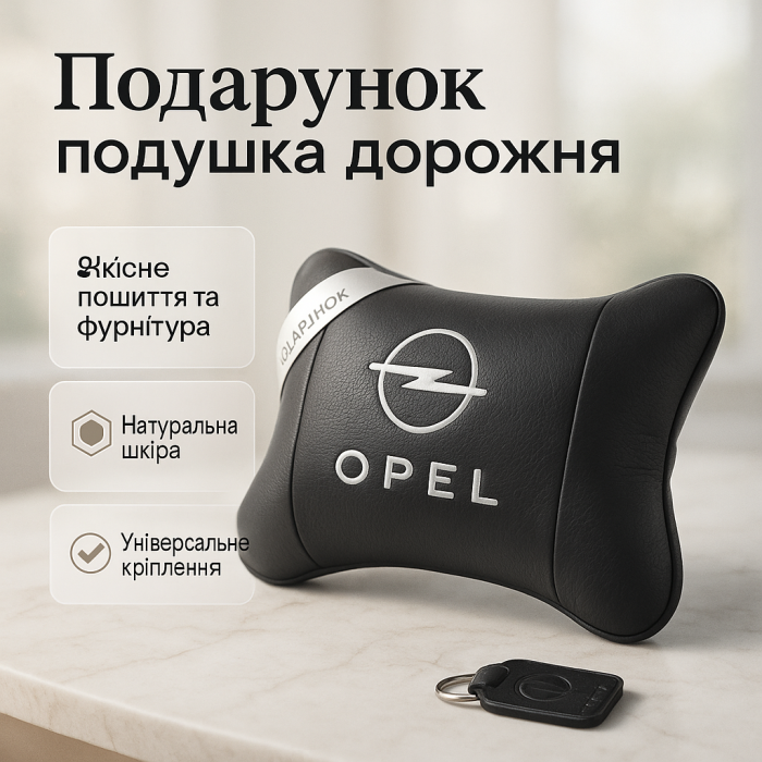 Набір автомобільних подушок 2шт для Opel, натуральна шкіра, стильні чорні підголівники Опель для авто