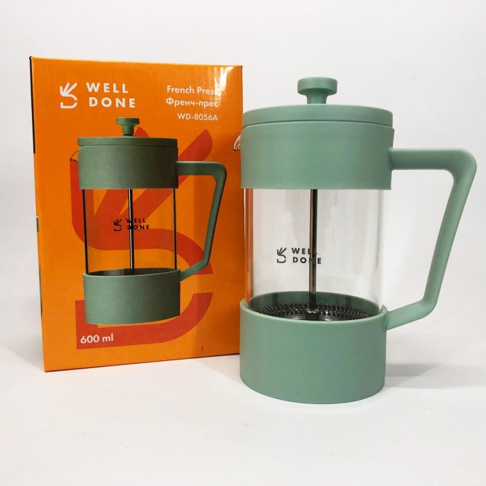 Багаторазовий френч-прес Well Done WD-8056A 600 мл, Чайник зі скляним заварником, Чайник заварник ON-57