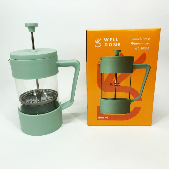 Багаторазовий френч-прес Well Done WD-8056A 600 мл, Чайник зі скляним заварником, Чайник заварник ON-57