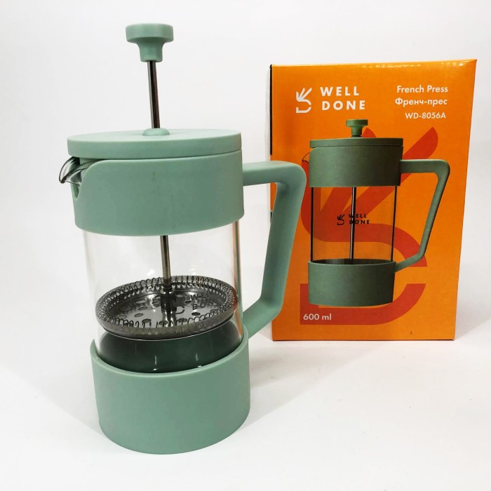 Багаторазовий френч-прес Well Done WD-8056A 600 мл, Чайник зі скляним заварником, Чайник заварник ON-57