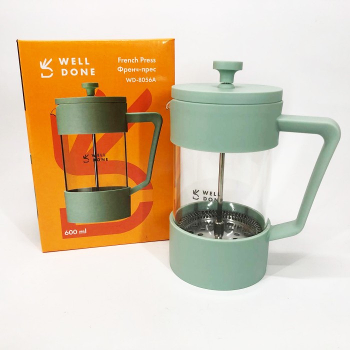 Багаторазовий френч-прес Well Done WD-8056A 600 мл, Чайник зі скляним заварником, Чайник заварник ON-57