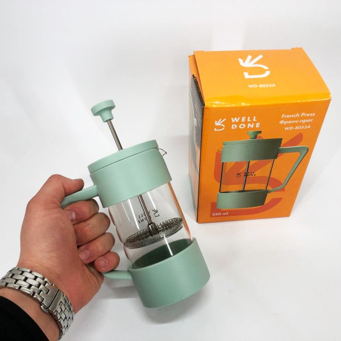 Чайник заварювальний френч прес Well Done WD-8053A 350 мл, Красивий заварник, Заварник скляний з пресом TF-47