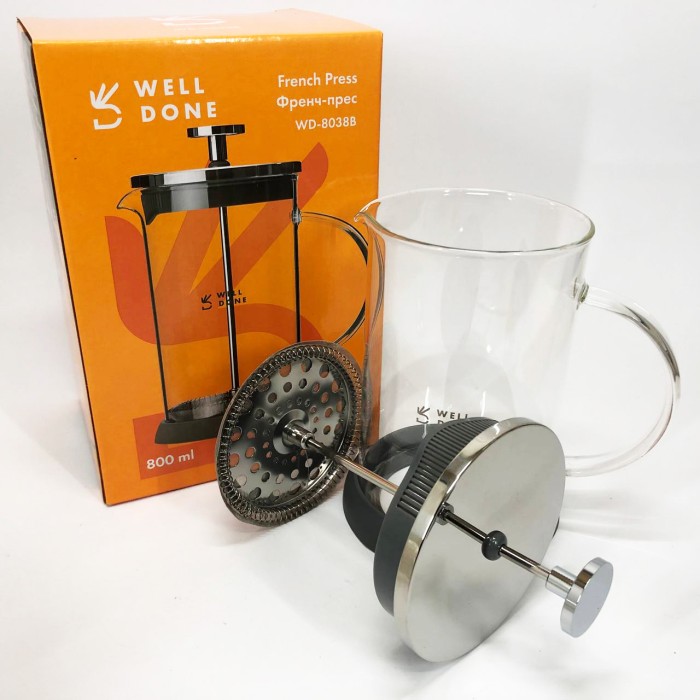 Чайник заварювальний френч прес Well Done WD-8038B 800 мл, Заварник френч-прес, Френч-прес красивий GS-41