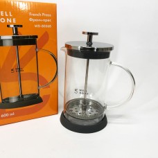 Френч-прес красивий Well Done WD-8036B 600 мл, Френч-прес з силіконовим кільцем, Скляний заварник IN-11