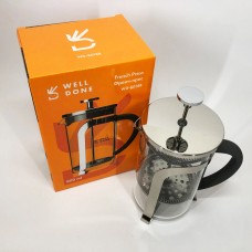 Френч-прес для заварювання кави Well Done WD-8018B 800 мл, Заварний чайник скляний з ручкою JW-54