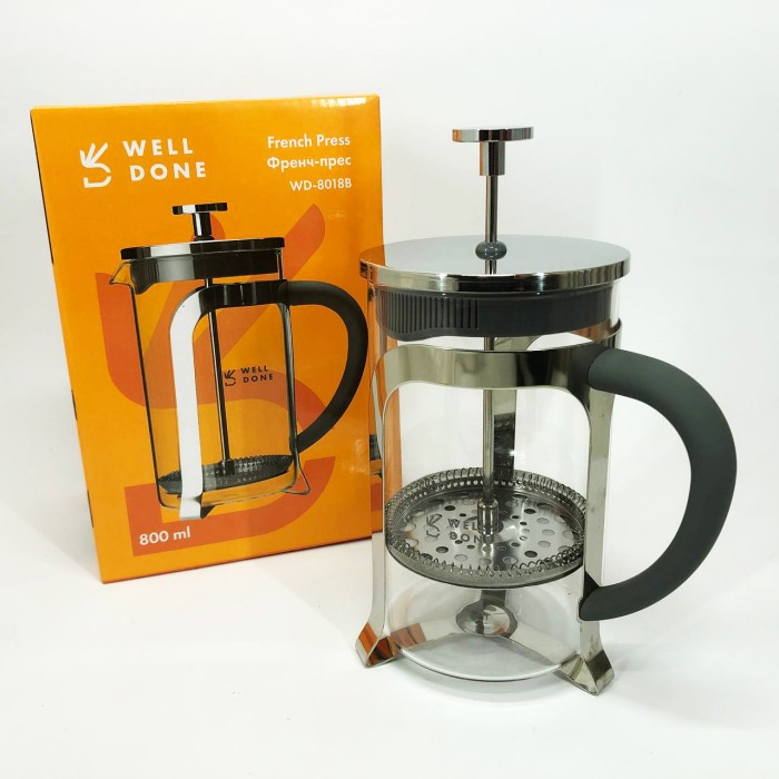Чайник заварювальний френч прес Well Done WD-8018B 800 мл, Френч-прес для заварювання кави GA-23