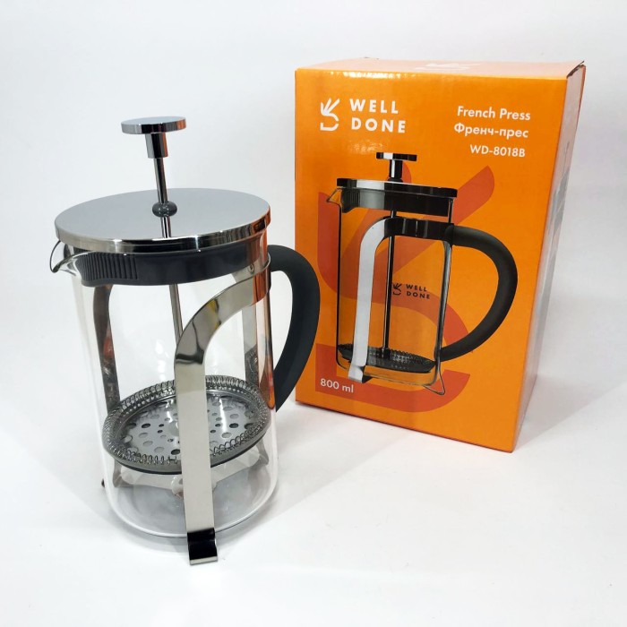 Чайник заварювальний френч прес Well Done WD-8018B 800 мл, Френч-прес для заварювання кави GA-23