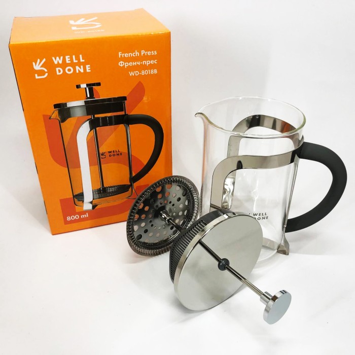 Чайник заварювальний френч прес Well Done WD-8018B 800 мл, Френч-прес для заварювання кави GA-23