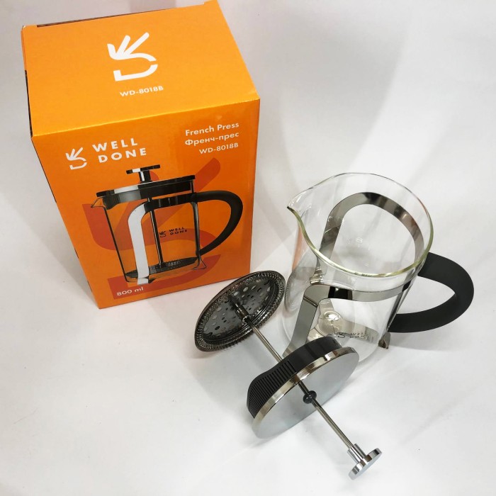 Чайник заварювальний френч прес Well Done WD-8018B 800 мл, Френч-прес для заварювання кави GA-23