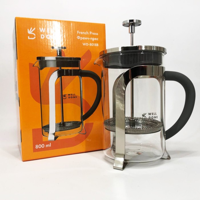 Заварник прозорий Well Done WD-8018B 800 мл, Заварники для заварювання чаю з пресом XS-38