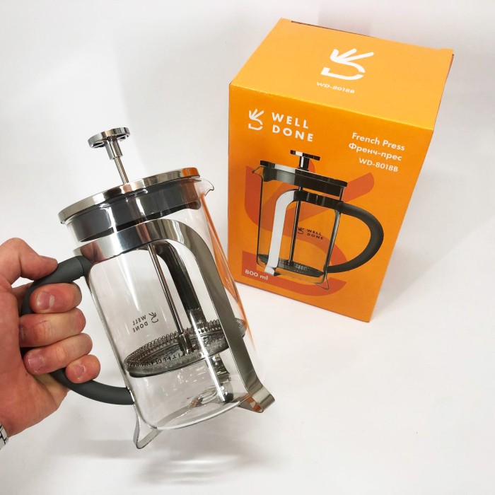 Заварник прозорий Well Done WD-8018B 800 мл, Заварники для заварювання чаю з пресом XS-38