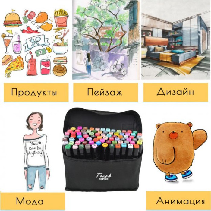 Набір кольорових маркерів фломастерів 80 шт, Набір кольорових маркерів Sketchmarker NF-61