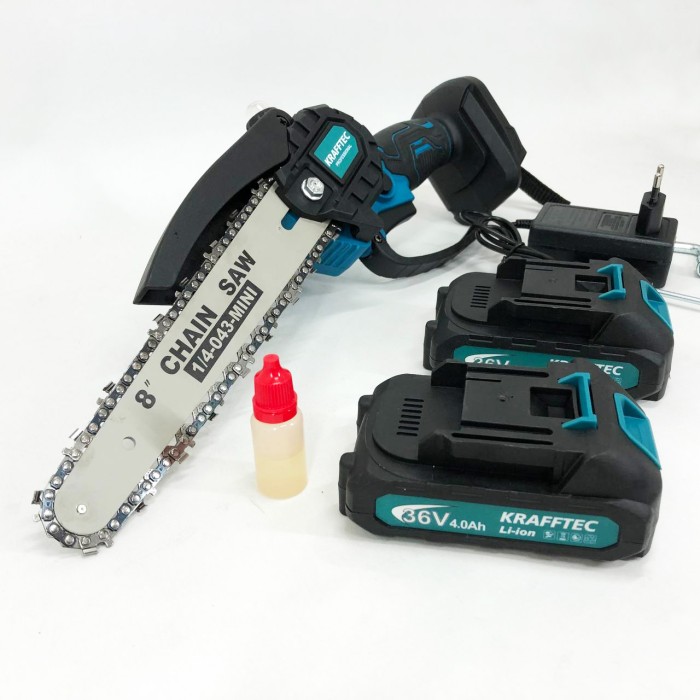Акумуляторна ланцюгова міні пила 20 см у кейсі Krafftec (36V 4 Ач) + 2 акумулятори та індикатором заряду