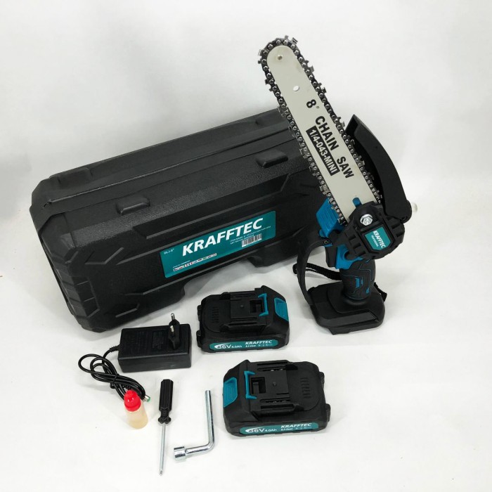 Акумуляторна ланцюгова міні пила 20 см у кейсі Krafftec (36V 4 Ач) + 2 акумулятори та індикатором заряду