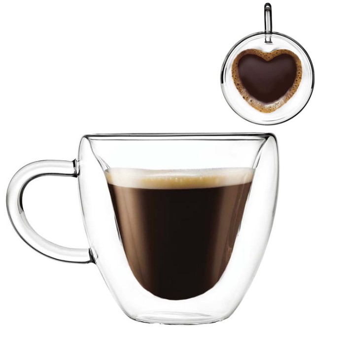 Набір чашок з подвійним склом Con, Подвійні скляні кавові чашки, Чашка з подвійними стінками для кави LR-66