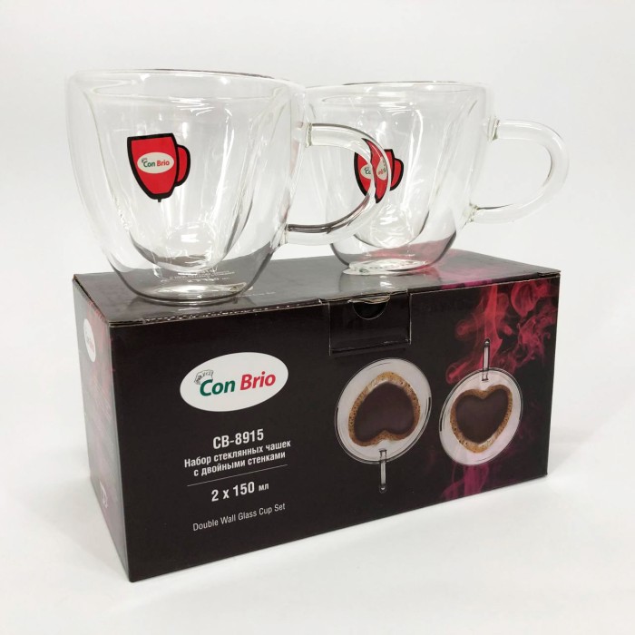 Набір чашок з подвійним склом, Подвійні скляні чайні чашки, Склянки з подвійним дном TV-30