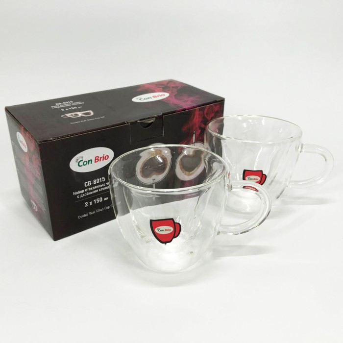 Набір чашок з подвійними стінками 2 шт Con Brio СВ-8915-2 2шт, Кружка з подвійними стінками скло DR-94