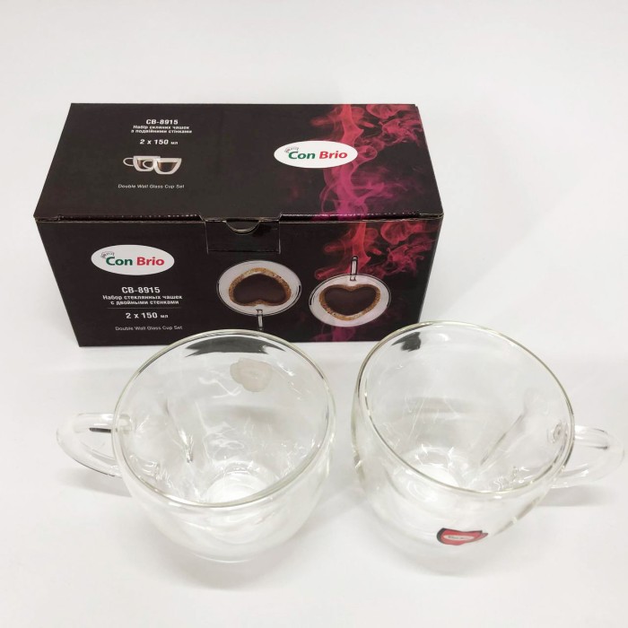 Набір чашок з подвійними стінками 2 шт Con Brio СВ-8915-2 2шт, Кружка з подвійними стінками скло DR-94