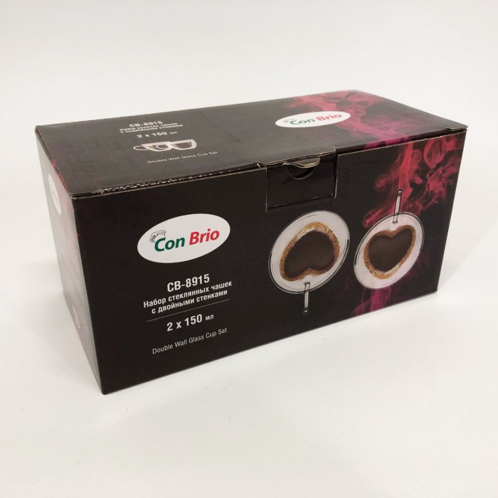 Набір чашок з подвійними стінками 2 шт Con Brio СВ-8915-2 2шт, Кружка з подвійними стінками скло DR-94
