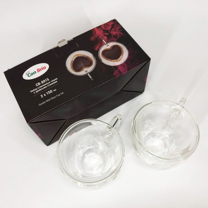 Скляні чашки з подвійними стінками набір 2шт Con, Набір подвійних скляних кавових чашок VX-82